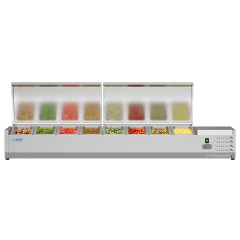 71 in. Eight Pan Refrigerated Countertop Condiment Prep Station – SCDC-8P-SSL