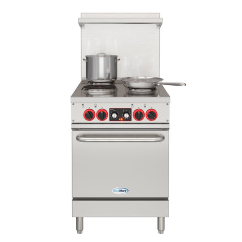 24 in. Commercial Electric Range with 4 Burners and 1 Standard Electric Oven in Stainless Steel – 208V 3-Phase (KM-CR24-E)