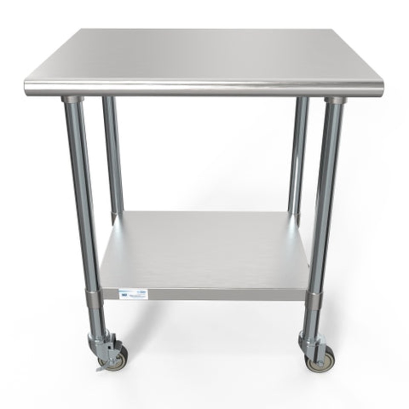 24″ x 30″ 18-Gauge 304 Stainless Steel Commercial Work Table with Casters, CT2430-18C.