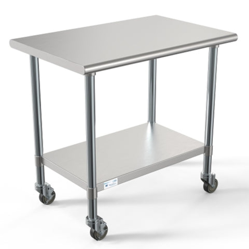 24″ x 36″ 18-Gauge 304 Stainless Steel Commercial Work Table with Casters, CT2436-18C.