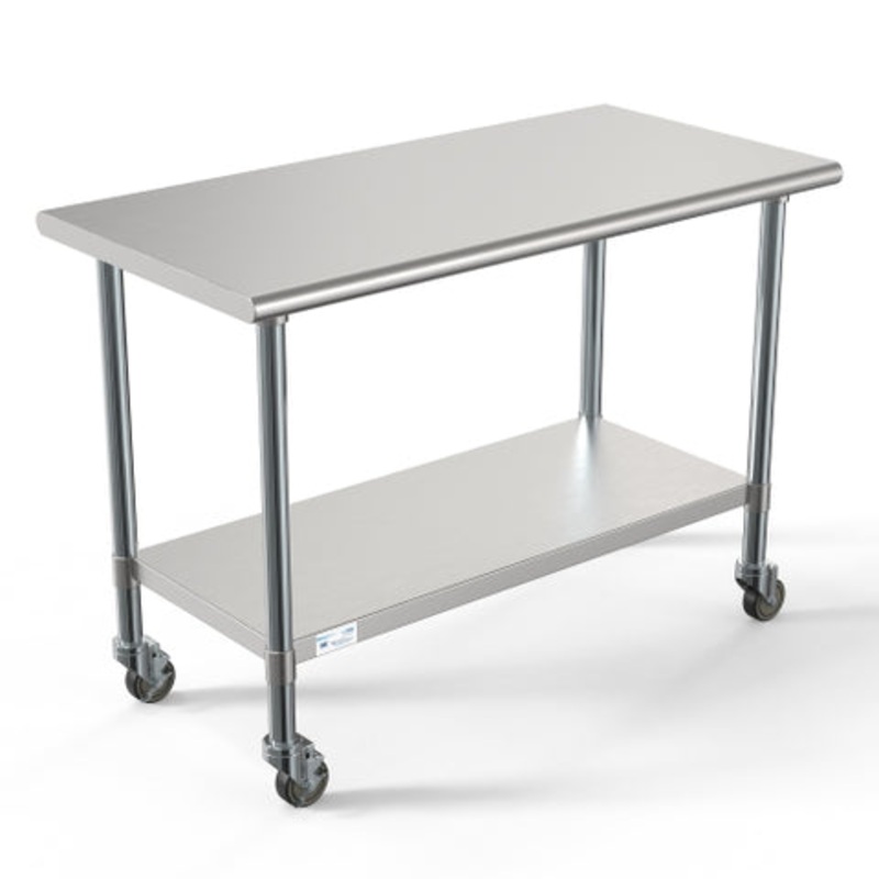 24″ x 48″ 18-Gauge 304 Stainless Steel Commercial Work Table with Casters, CT2448-18C.