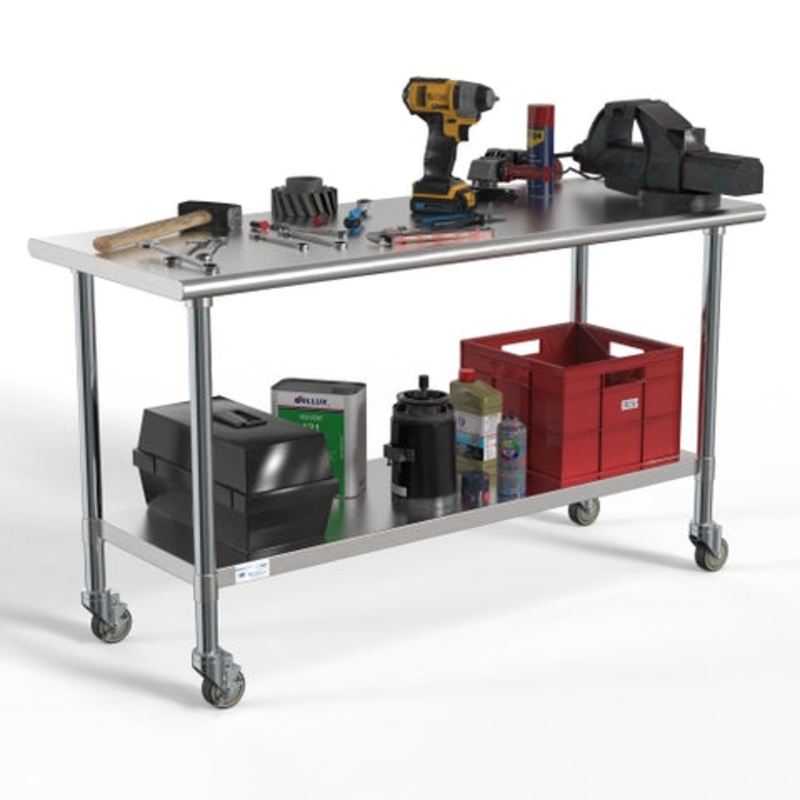 24″ x 60″ 18-Gauge 304 Stainless Steel Commercial Work Table with Casters, CT2460-18C.