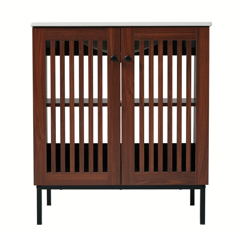 30″ Vintage Bathroom Vanity With Ceramic Sink, Modern Bathroom Vanity Cabinet With 2 Soft Close Doors, Equpiied With 4 Sturdy Iron Legs – Antique Dark Brown