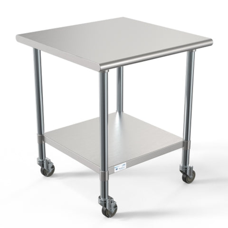 30″ x 30″ 18-Gauge 304 Stainless Steel Commercial Work Table with Casters, CT3030-18C.