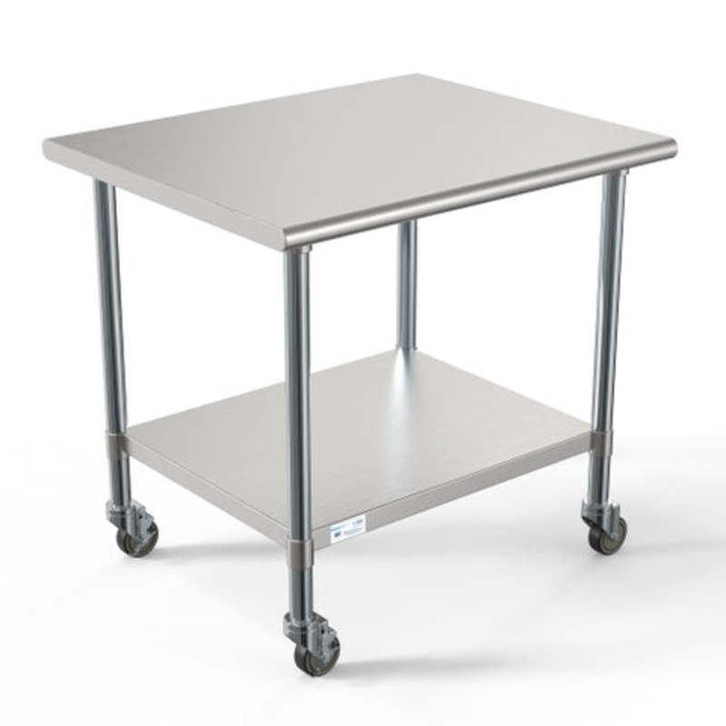 30″ x 36″ 18-Gauge 304 Stainless Steel Commercial Work Table with Casters, CT3036-18C.