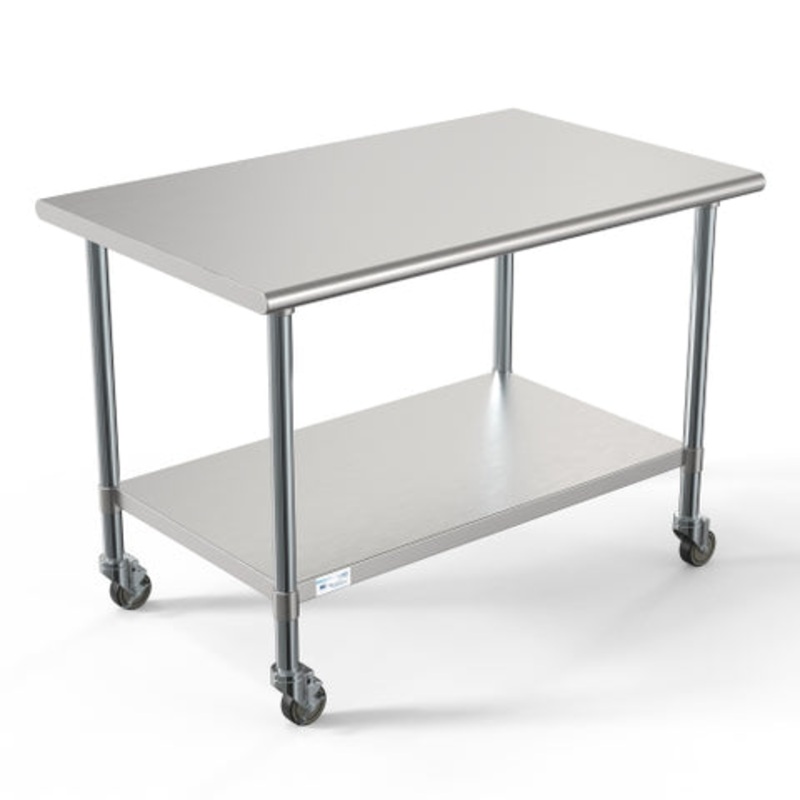 30″ x 48″ 18-Gauge 304 Stainless Steel Commercial Work Table with Casters, CT3048-18C.