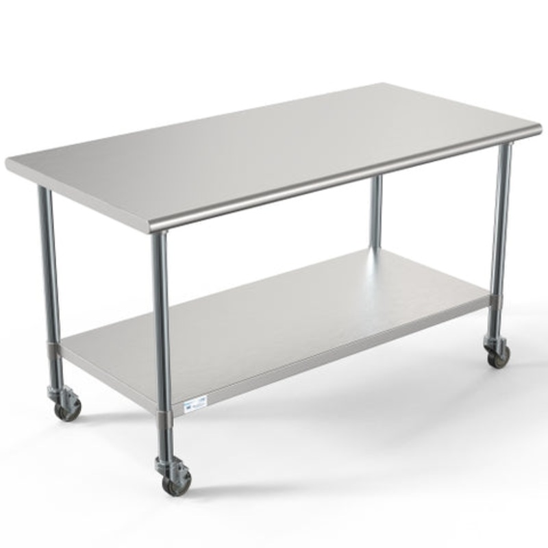 30″ x 60″ 18-Gauge 304 Stainless Steel Commercial Work Table with Casters, CT3060-18C.