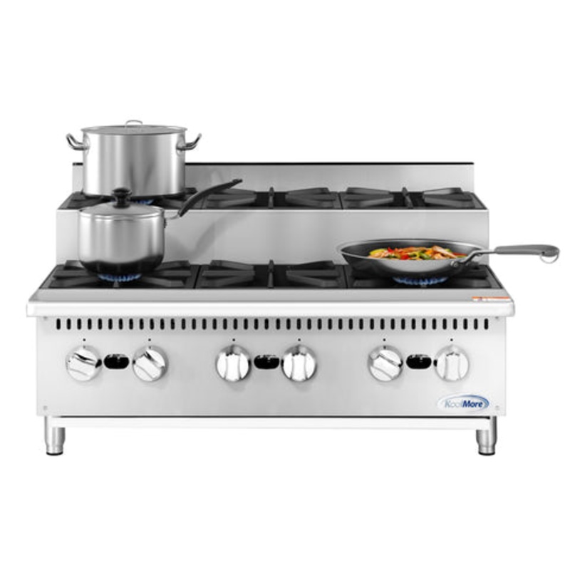 36 in. Commercial Six-Burner Step Up Gas Range, 156000 BTU in Stainless-Steel (KM-CRSU-36)