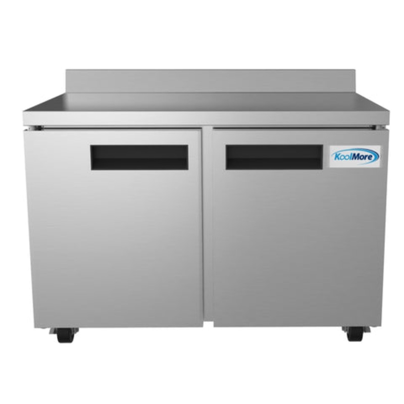 48 in. Stainless Steel Two-Door Worktop Commercial Freezer with 3.5 in. Backsplash, 12 cu. ft. FWT-2D-12C.