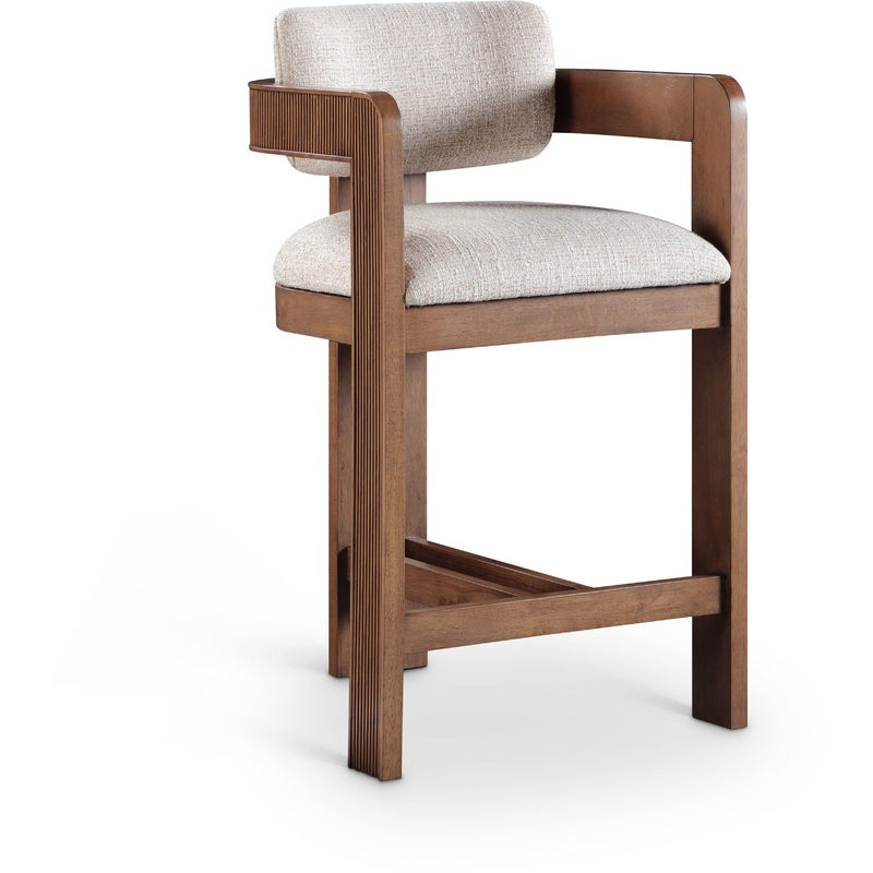 Sacha – Linen Stool With Brown Base