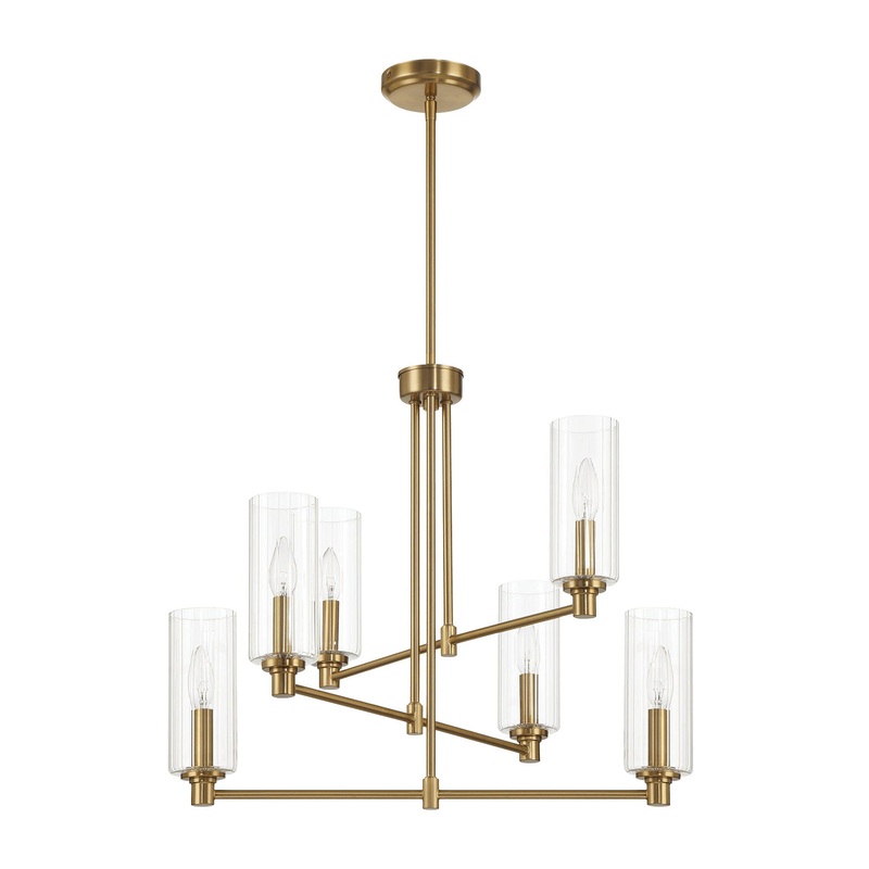 Timeless – 6 Lights Chandelier With Clear Ribbed Satin – Antique Brass / Clear / Gold