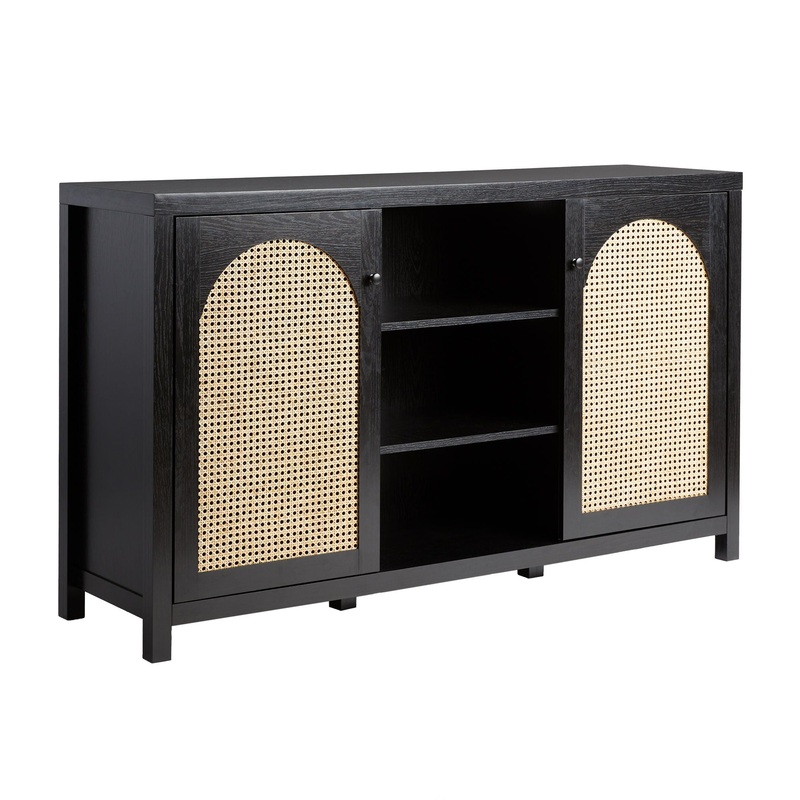 Transitional 2 Door Sideboard With Arched Rattan Panels