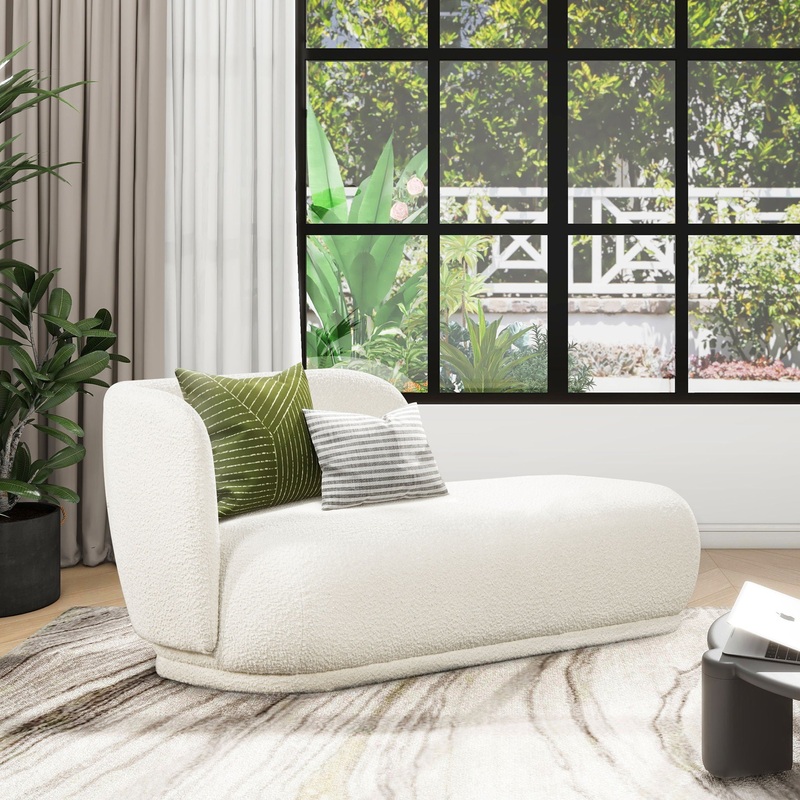 Aire – RAF Modern Rounded Chaise Lounge – Ivory White