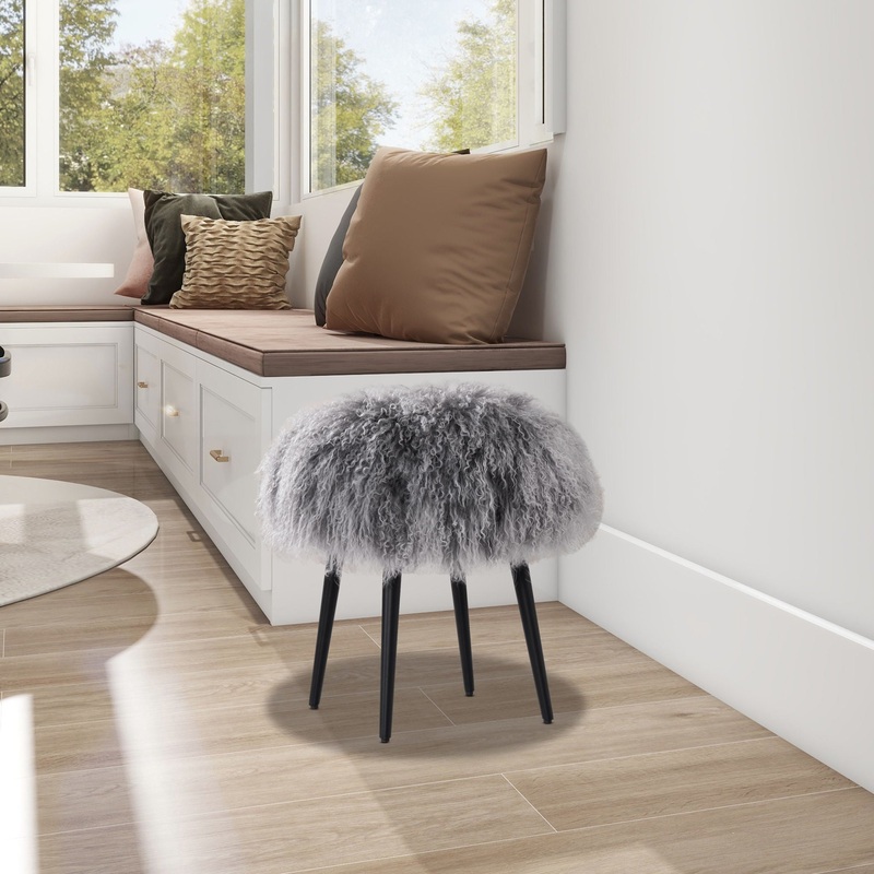 Alberta – Mongolian Sheepskin Round Ottoman
