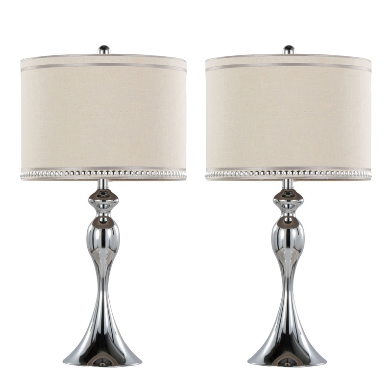 Ashland – Contemporary Table Lamp With Trim (Set of 2) – Polished Chrome / Cream