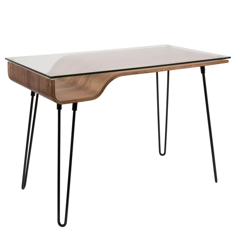 Avery – Mid-Century Modern Desk – Walnut / Clear / Black