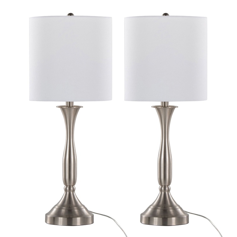 Sawyer – Contemporary Table Lamp (Set of 2) Built In USB Port – Nickel / White