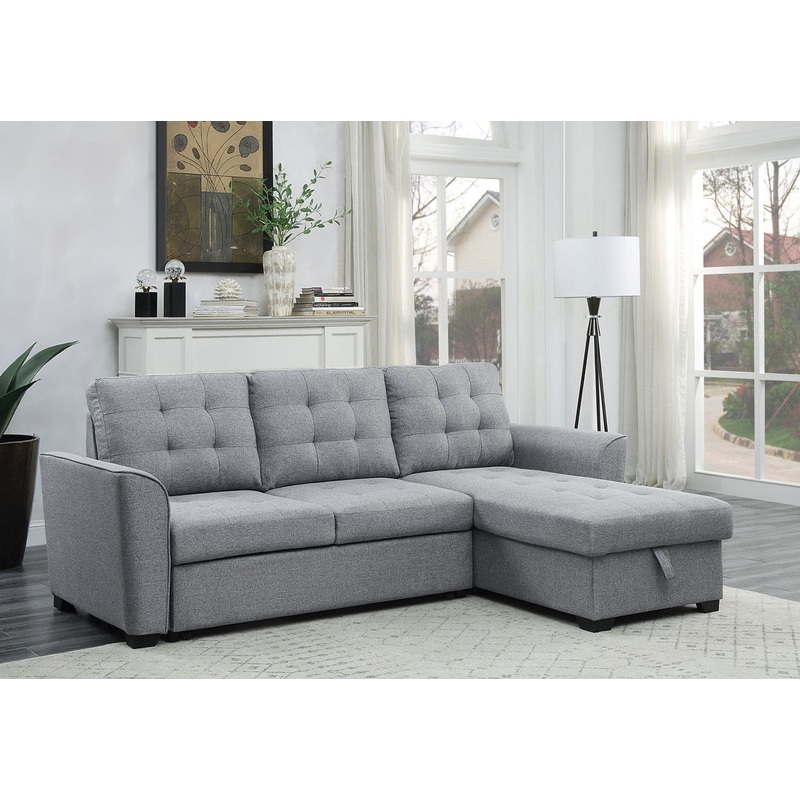 Avery – Sleeper Sectional Sofa With Reversible Storage Chaise – Light Gray