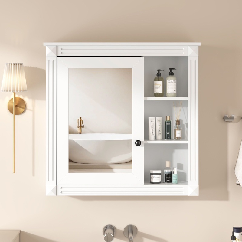 Bathroom Medicine Cabinet With Mirror, Wall Mounted Mirror Cabinet With Storage Organizer, Over The Toilet Storage White Storage Cabinet For Bathroom – White