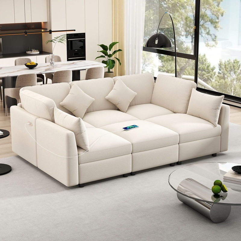 Sectional Sofa Modular Sofa U – Shaped Sofa Couch Sofa Bed L – Shaped Sofa With A Movable Ottoman And Two USB Ports For Living Room