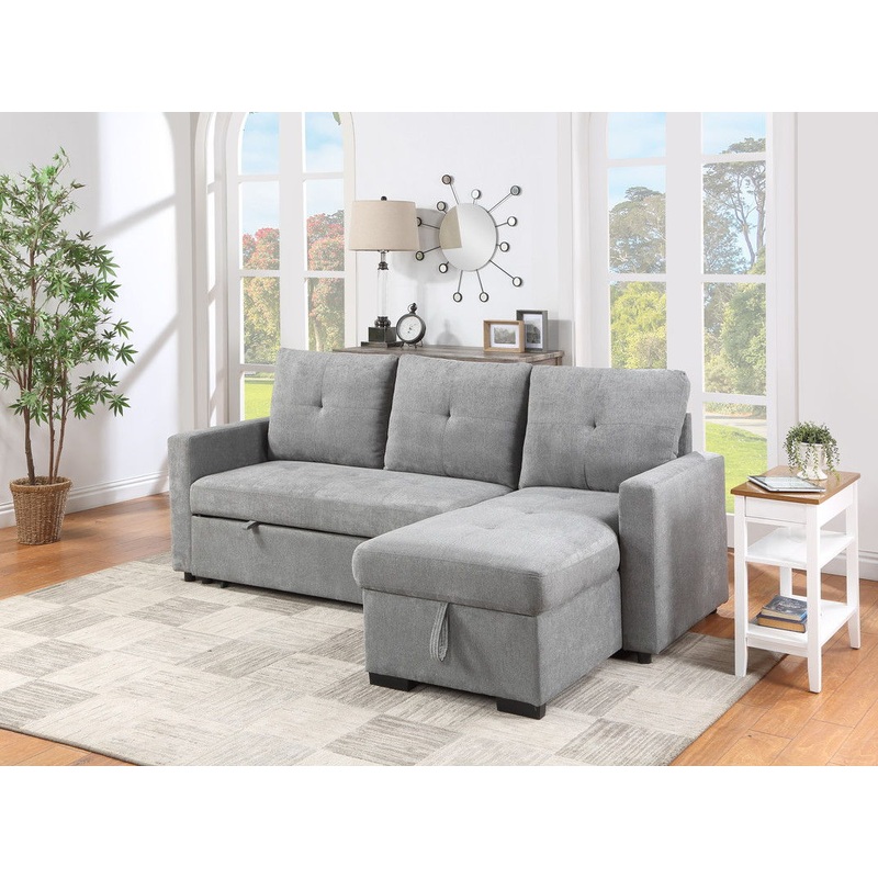 Serenity – Fabric Reversible Sleeper Sectional Sofa With Storage Chaise – Gray