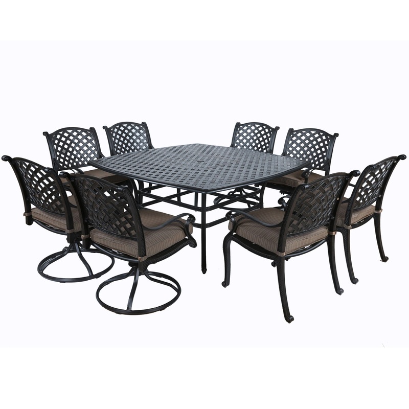 Square 8 Person 63.98″ Long Dining Set With Dupione Brown Cushions