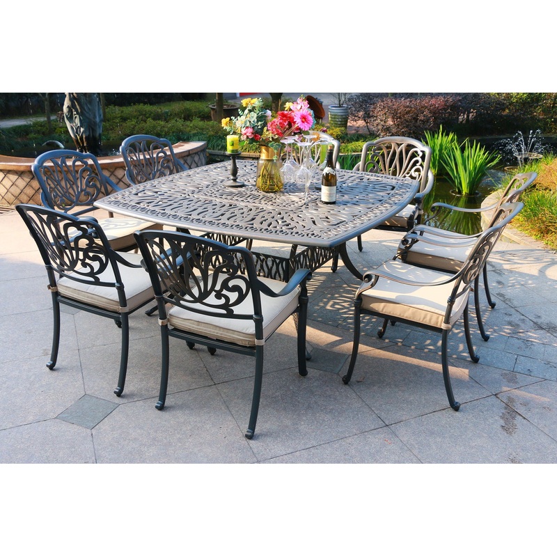 Square 8 Person 64″ Long Aluminum Dining Set With Cushions