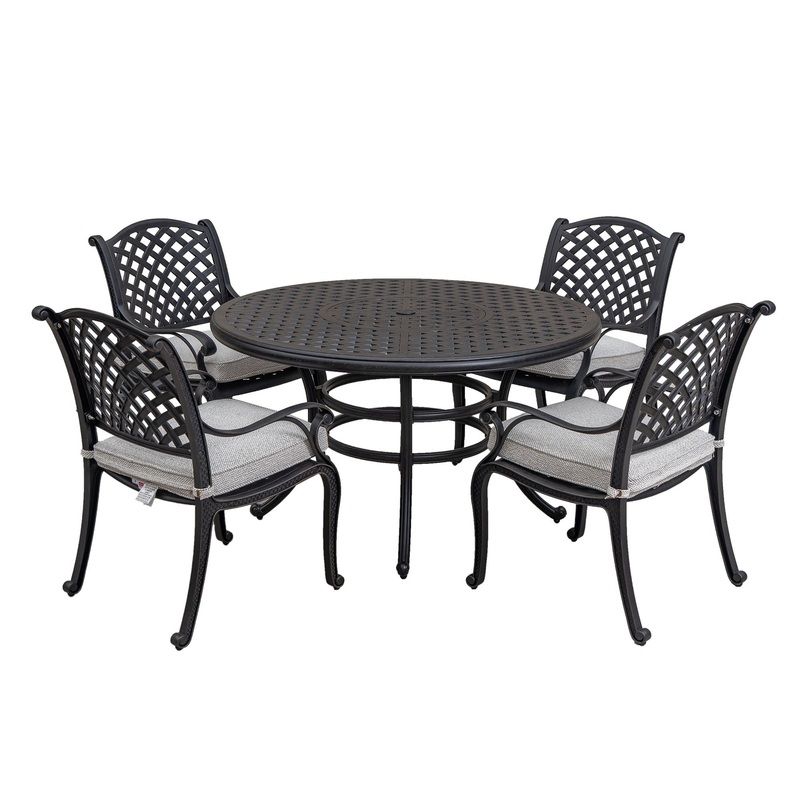 Stylish Outdoor 5 Piece Aluminum Dining Set With Cushion (4 Arm Chairs And Table) – Sandstorm