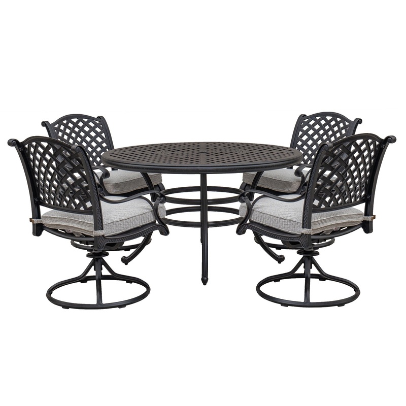 Stylish Outdoor 5 Piece Aluminum Dining Set With Cushion, Swivel And Rocking Chairs – Sandstorm