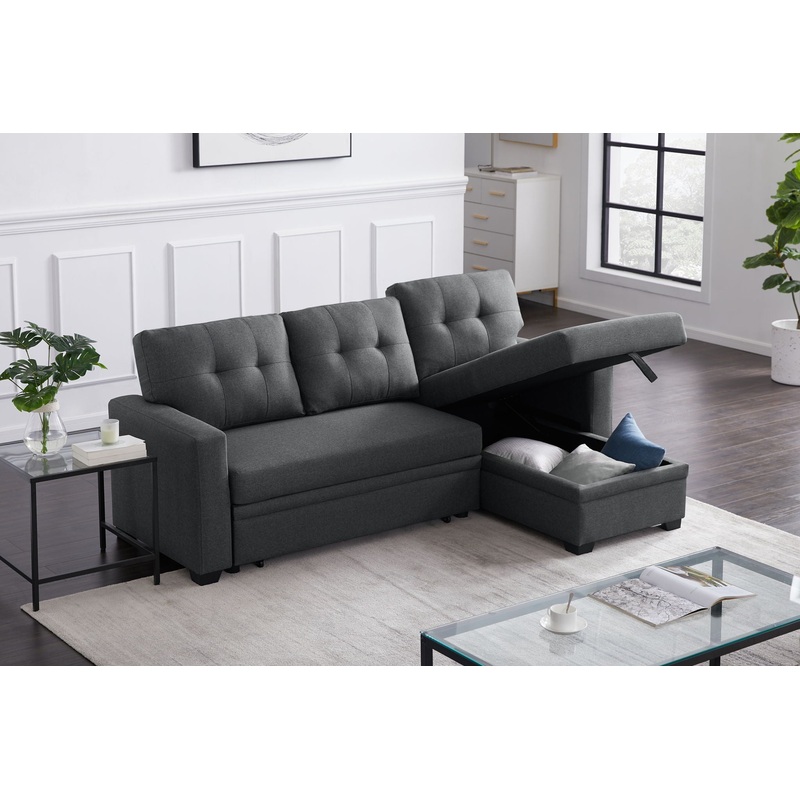 Upholstered Pull Out Sectional Sofa With Chaise