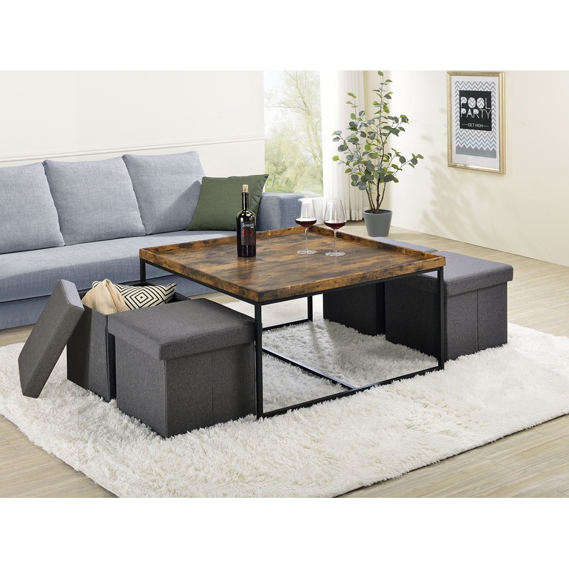 Vinny – Wood Grain Coffee Table Set With Raised Edges