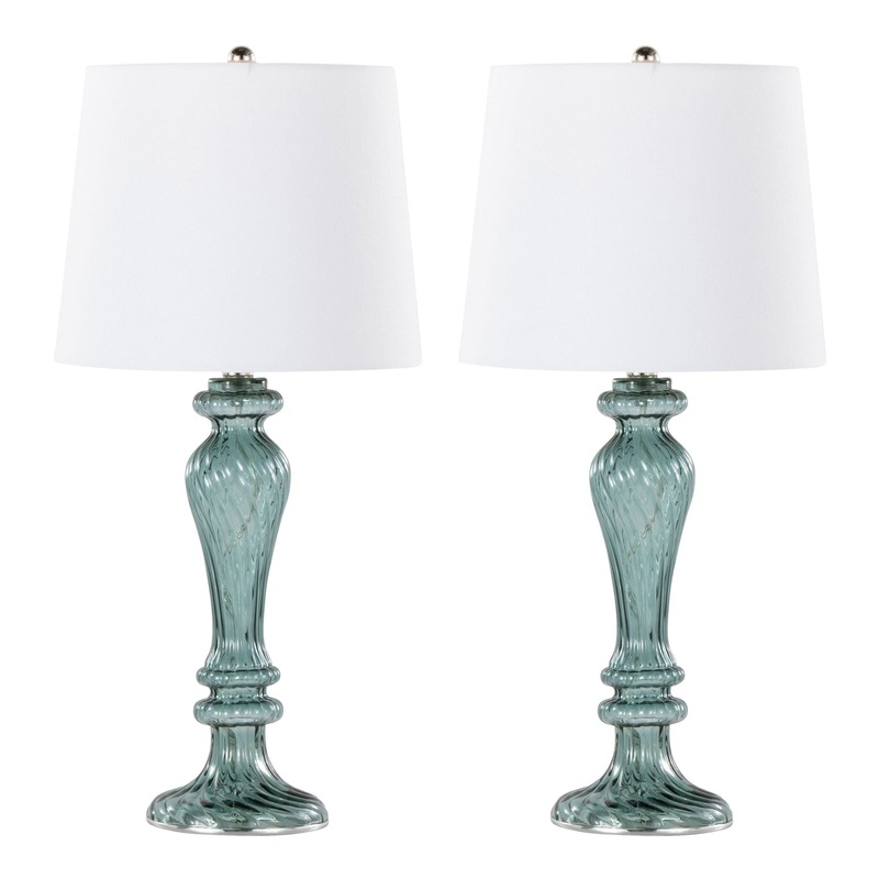 Windsor – Contemporary Table Lamp (Set of 2) – Clear Turquoise / Off White