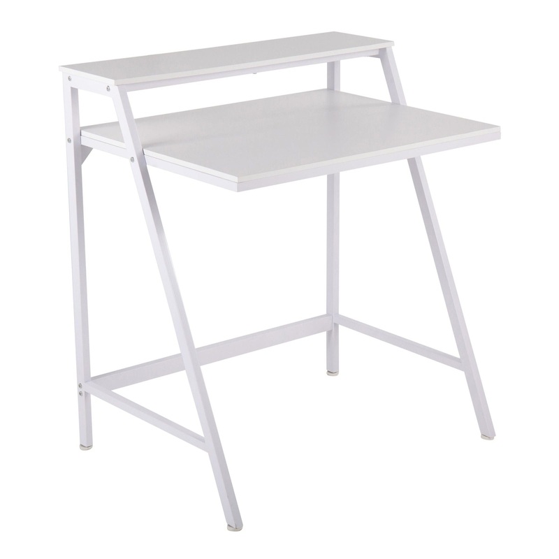 2-Tier – Office Desk – White Steel And White Wood