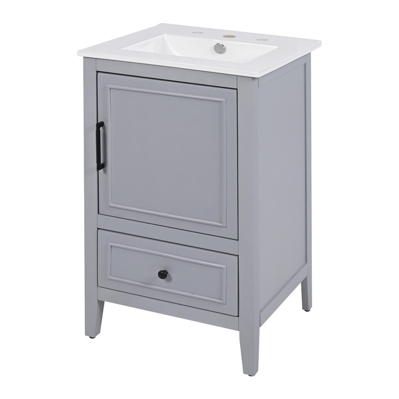 20″ Bathroom Vanity With Sink, Bathroom Cabinet With A Door, Door Shelf Storage And Adiustable Foot Pads, A Drawer – Gray
