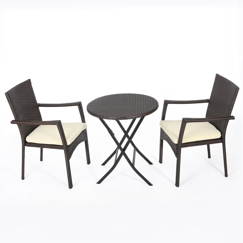 3 Piece Bistro Set With Water Resistant Cushions And 2 Chairs – Brown Multi
