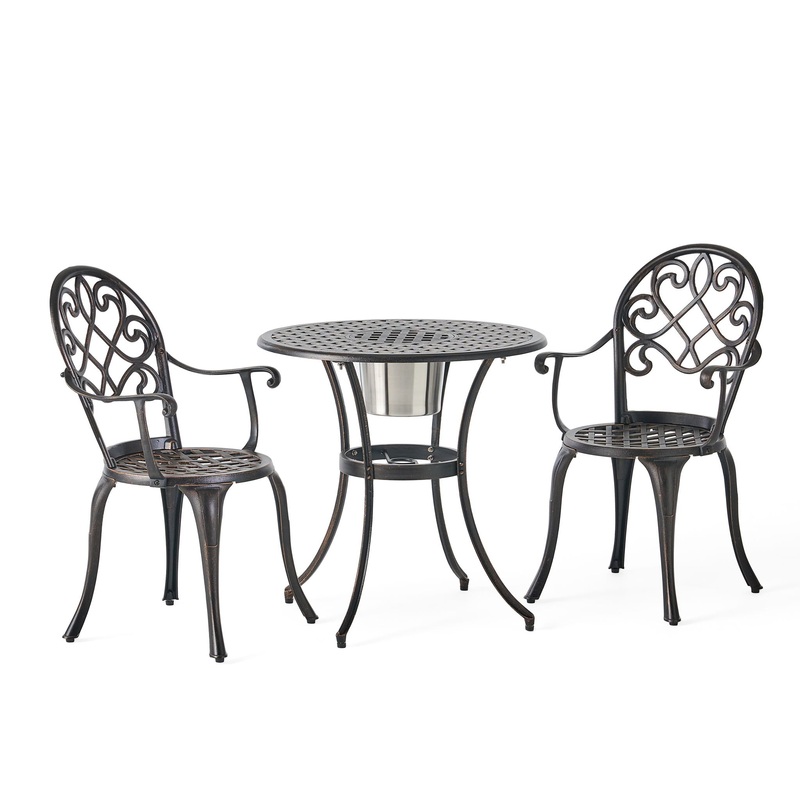 3 Piece Outdoor Aluminium Cast Bistro Set With Ice Bucket – Copper