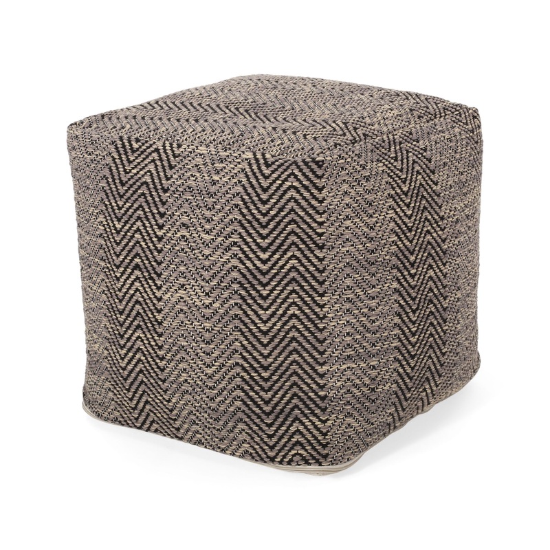 Barracuda – Handcrafted Cotton Pouf With Chevron Pattern – Brown / Beige