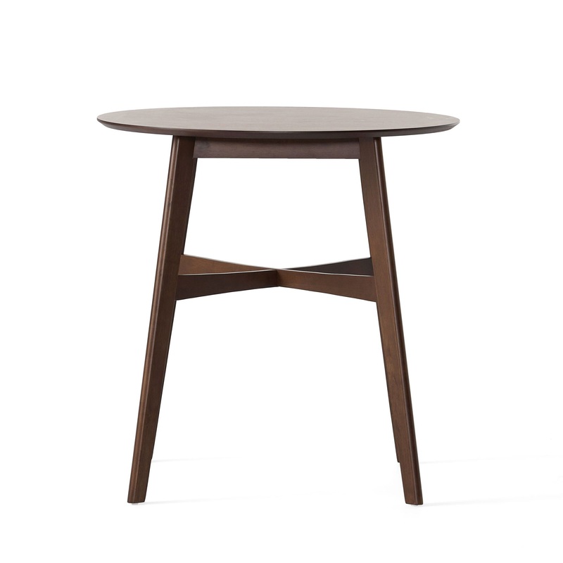 Round Counter Height Dining Table With Thick Rubberwood Legs And Support Beams – Walnut