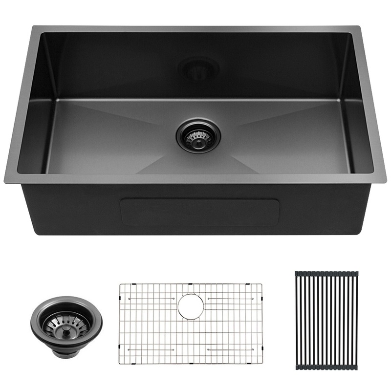 28″ Undermount Kitchen Sink 16 Gauge 10″ Deep Single Bowl – Gunmetal Black