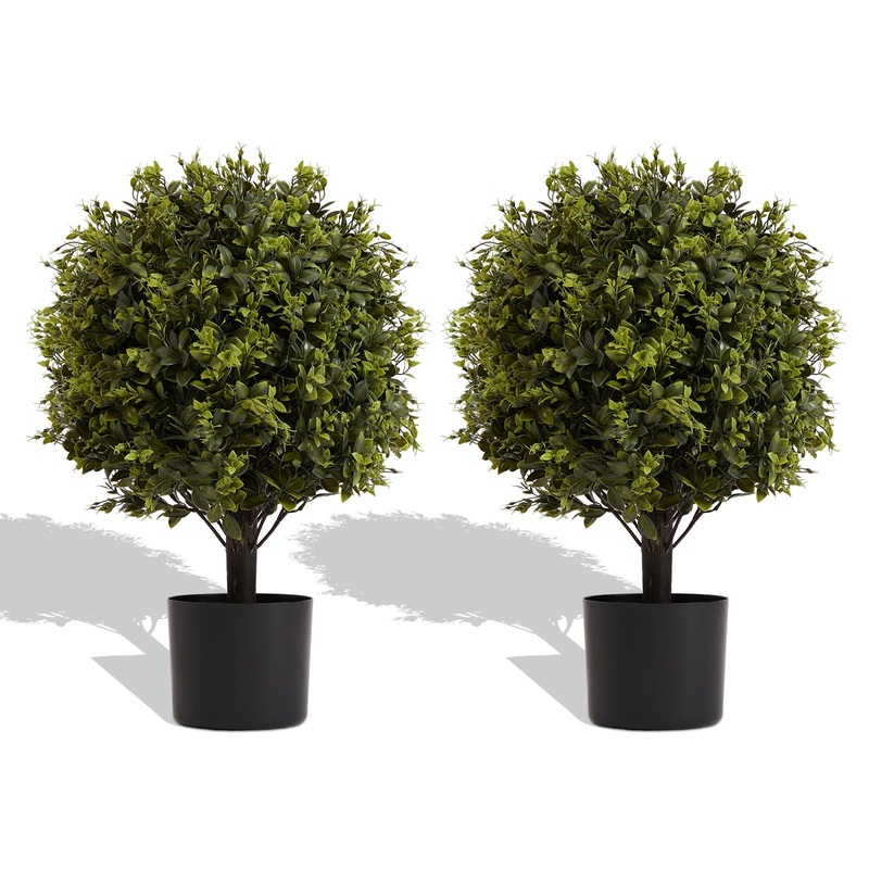 Artificial Ball Topiary Tree Decoration In Pot (Set of 2) – Green