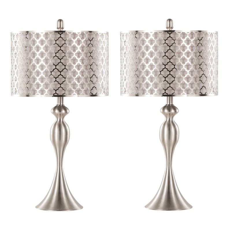 Ashland – Contemporary Table Lamp Laser Cut (Set of 2) – Nickel / Light Gray