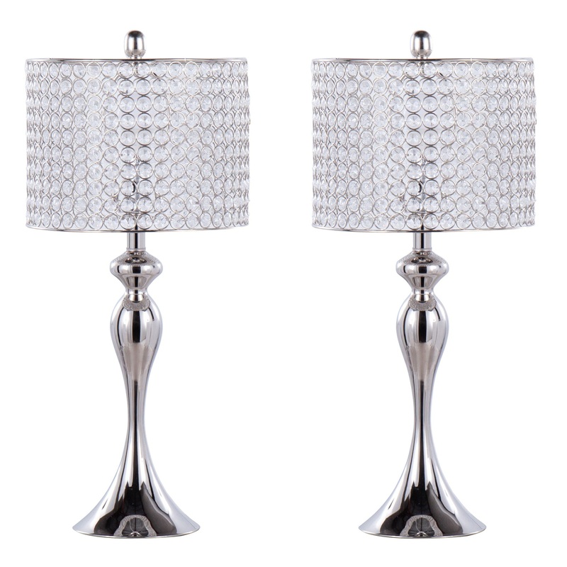 Ashland – Contemporary Table Lamp Round Clear Crystal Beads (Set of 2) – Polished Nickel