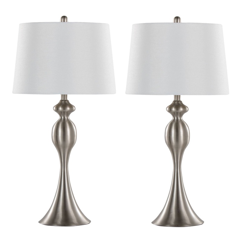 Ashland – Contemporary Table Lamp (Set of 2) – Nickel / White