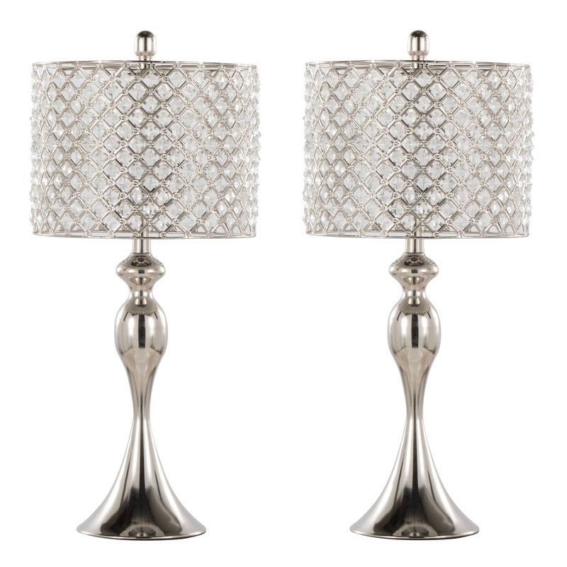 Ashland – Contemporary Table Lamp Square Clear Crystal (Set of 2) – Polished Nickel