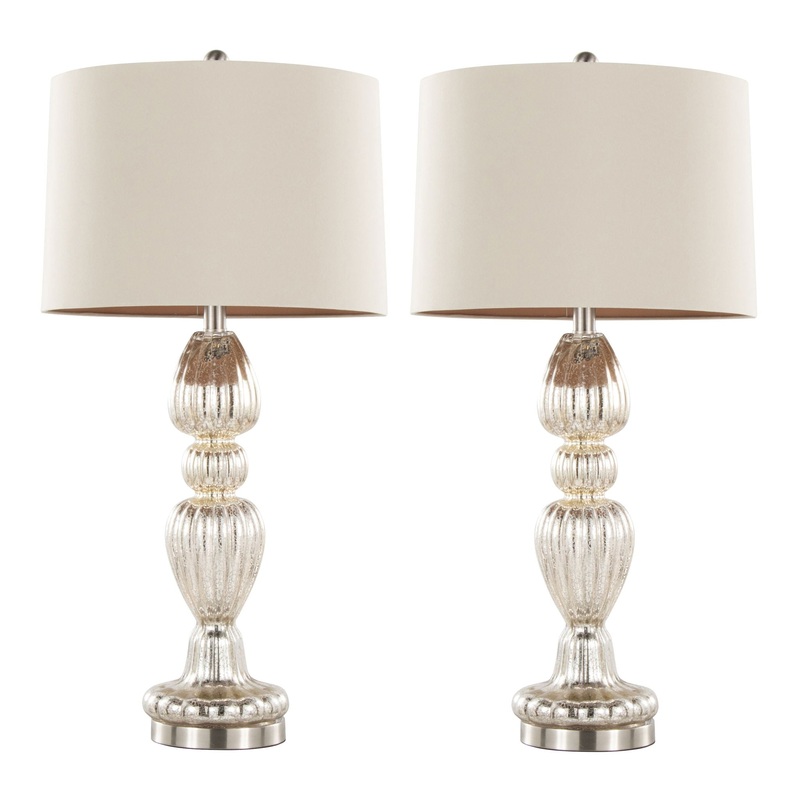 Spade – Contemporary Table Lamp (Set of 2) – Mercury / Nickel / Natural
