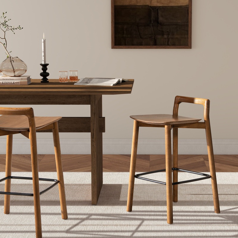 Sven – Modern Minimalist Low Back Counter Stool – Dark Brown Walnut