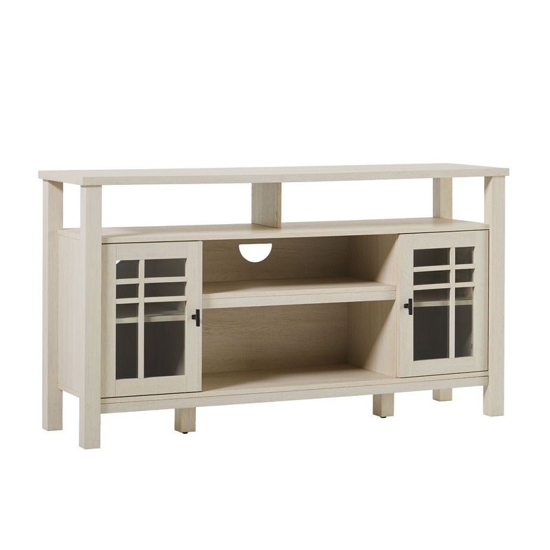 Transitional 2 Door Sideboard With Windowpane Design – Ivory Oak