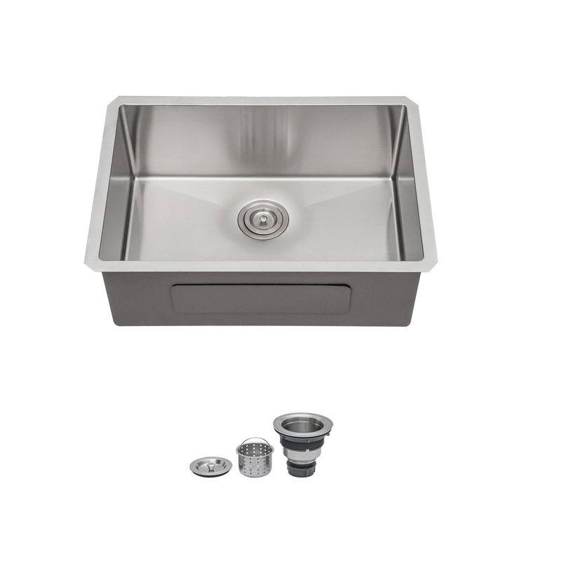 Undermount Kitchen Sink 26″ 16 Gauge With Drain Assembly – Brushed Nickel