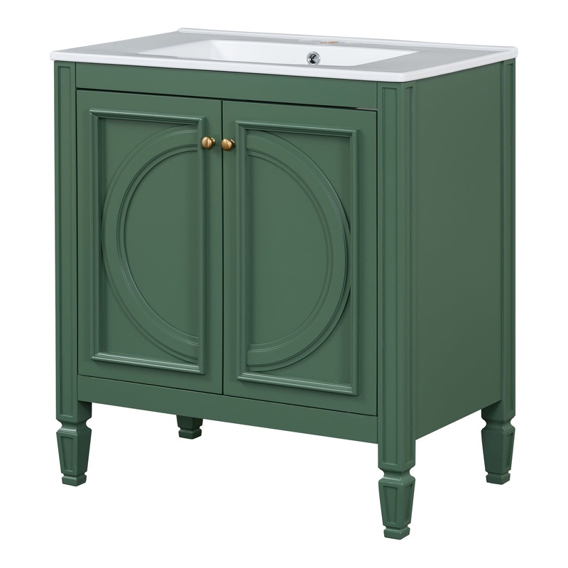 30″ Bathroom Vanity With Sink, 2 Doors With Shelf, Soft Close Door Hinges, Vintage Style – Green