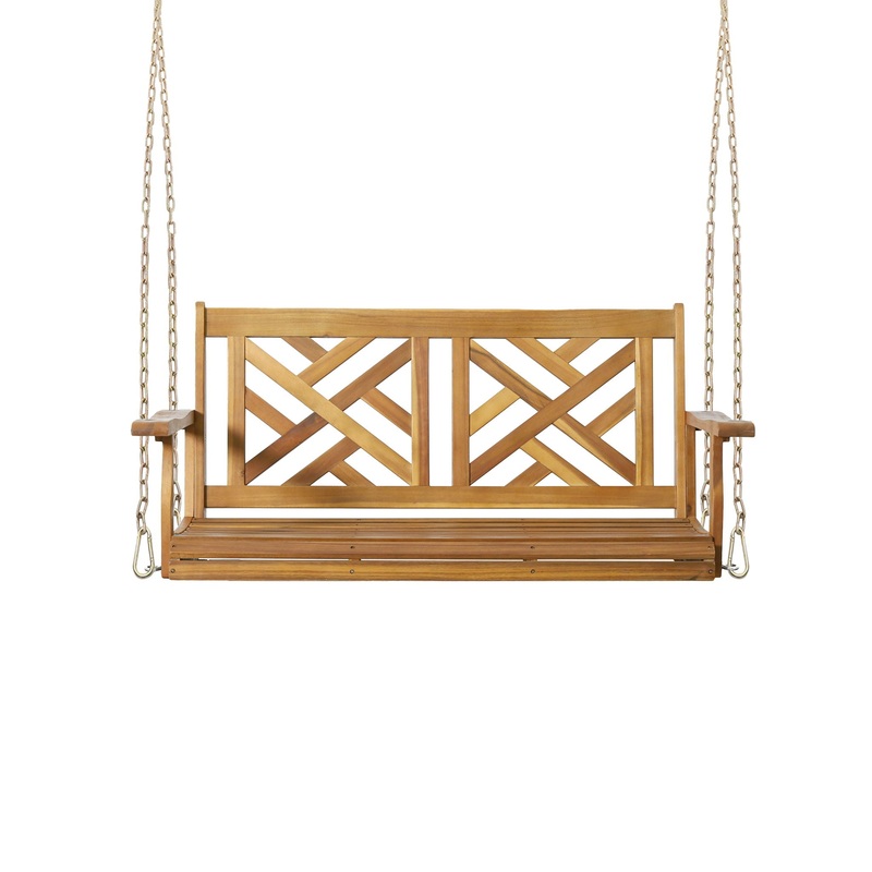 Alejandro – Acacia Wood Porch Swing With Slat Panel Seating